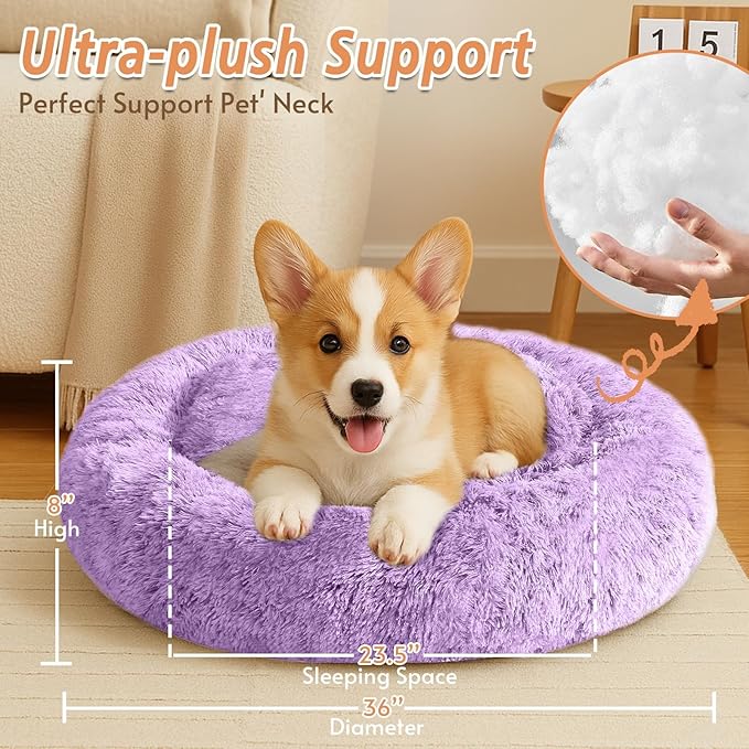 JOLLYVOGUE Calming Dog Bed Large Size Dog, Anti-Anxiety Donut Large Pet Bed - Image 5