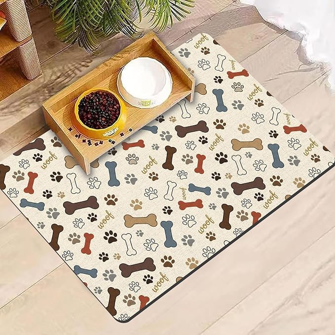 Dog Feeding Mat 24 x 16 Inch, Neutral Paw Bone Woof Dog Placemat Absorbent - Image 7