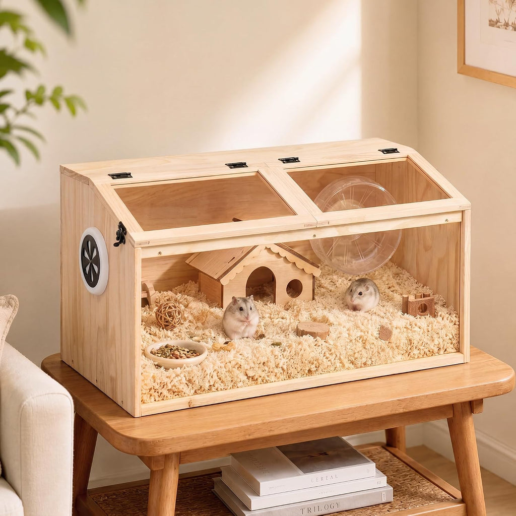 32" Large Wooden Hamster Cage with Acrylic Panel - GlobalHabitat Supply