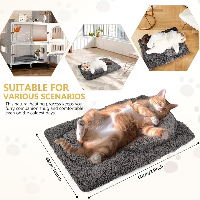 Self Warming Cat Bed Mat with U-Shaped Pillow -24"x18" Soft Thickened Thermal - Image 5