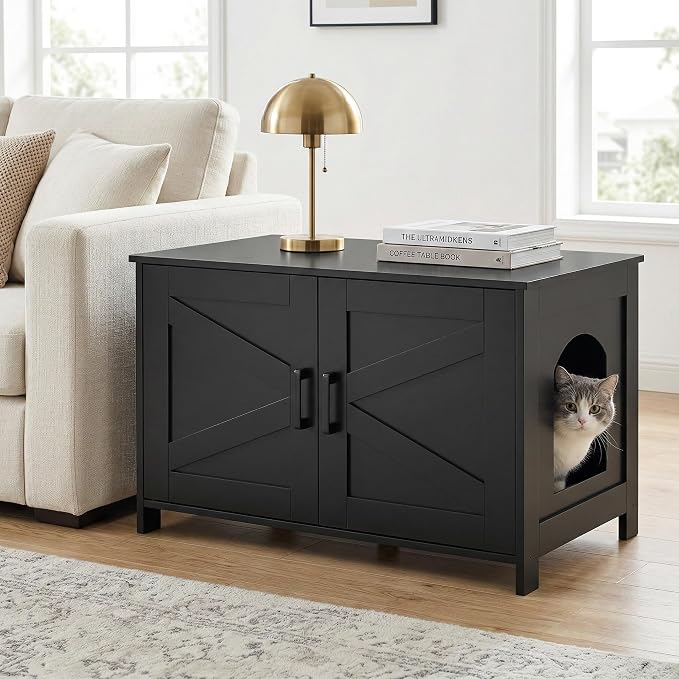 Homhedy Cat Litter Box Enclosure, Wooden Cat Washroom Furniture - Image 8