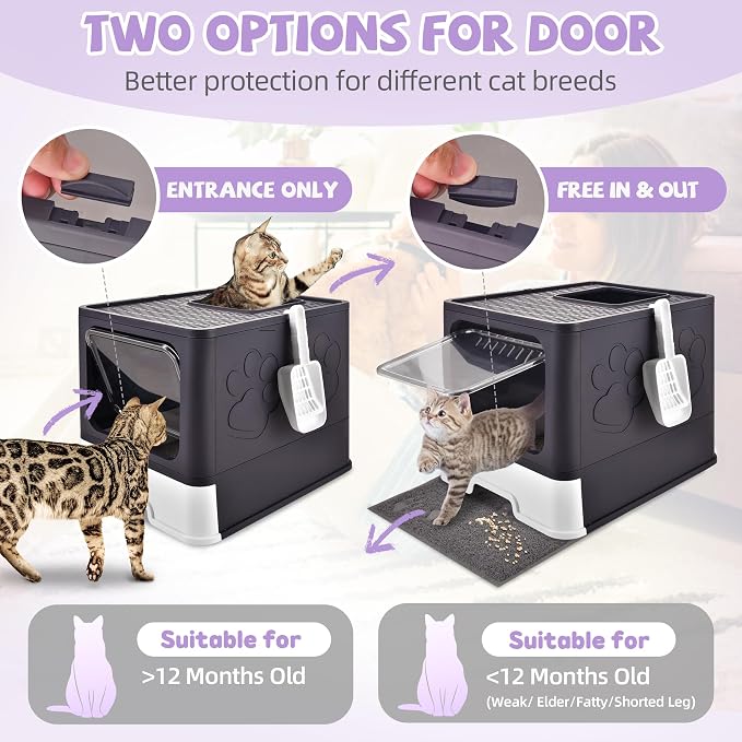 Cat Litter Box with Litter Mat, Foldable Extra Large Free in and Out/One-Way - Image 4