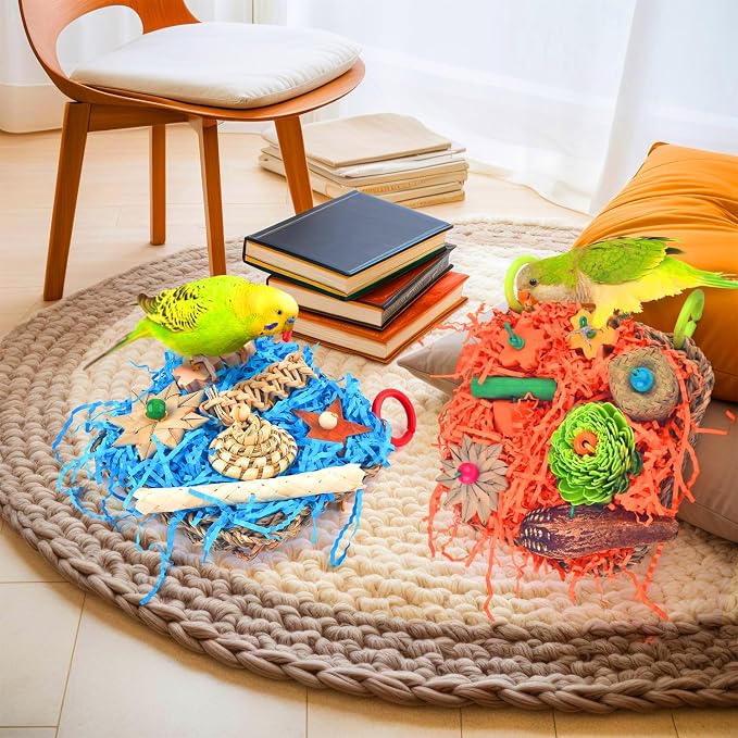 KATUMO Bird Toys, 2 Pack Bird Grass Mat Foraging Wall Toys Parrot Shredder Toys - Image 4