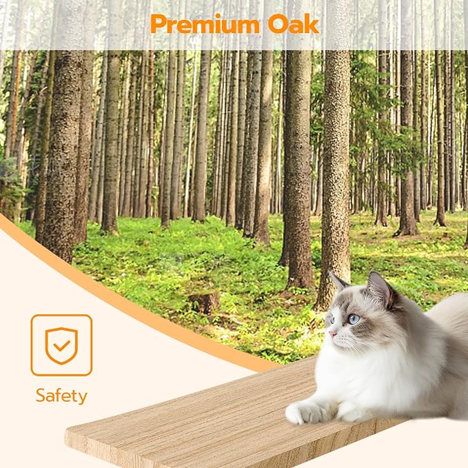 HOOBRO Wood Cat Wall Shelves, Plush Hammock, Scratcher and Climbing Shelves - Image 4