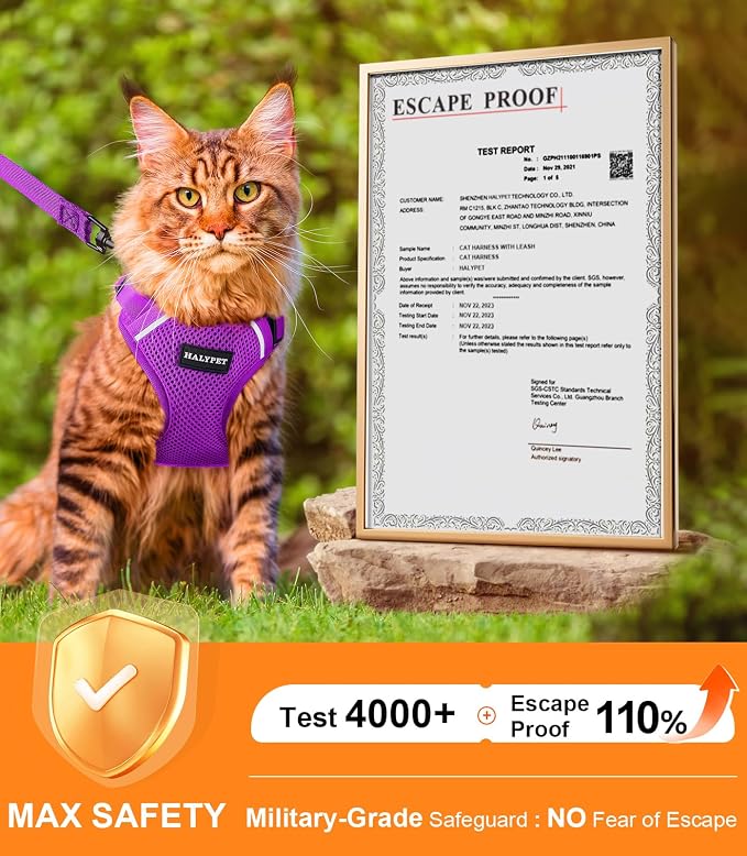 Halypet Cat Harness and Leash Set Escape Proof Soft Adjustable Cat Leash - Image 3