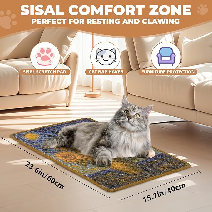 Sisal Cat Scratcher Mat, Cat Wall Scratcher - Image 2