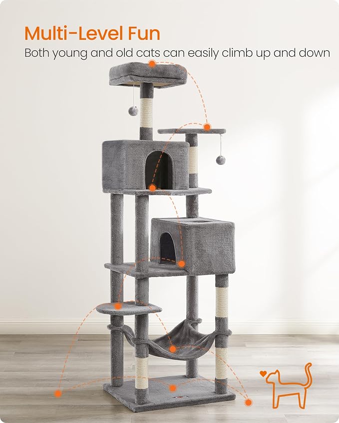 Feandrea Cat Tree, 73.2-Inch Tall Cat Tower, Plush Multi-Level Condo - Image 3
