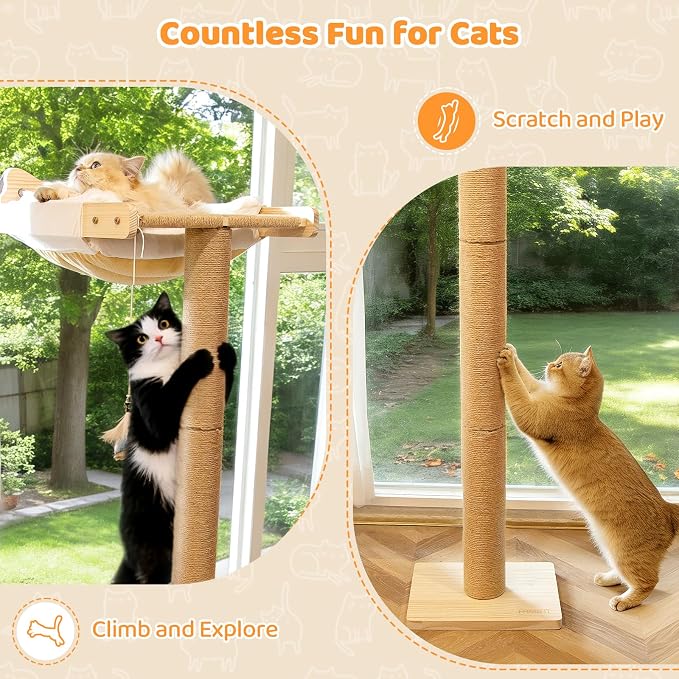 Cat Window Perch with Scratching Post, Bird Watching, Supports 45 lbs - Image 7