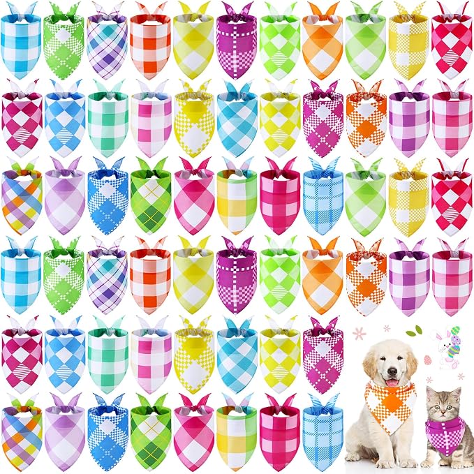Sweetude 60 Pcs Easter Plaid Dog Bandanas Bulk Easter Pet Scarf Bibs Adjustable by Sweetude