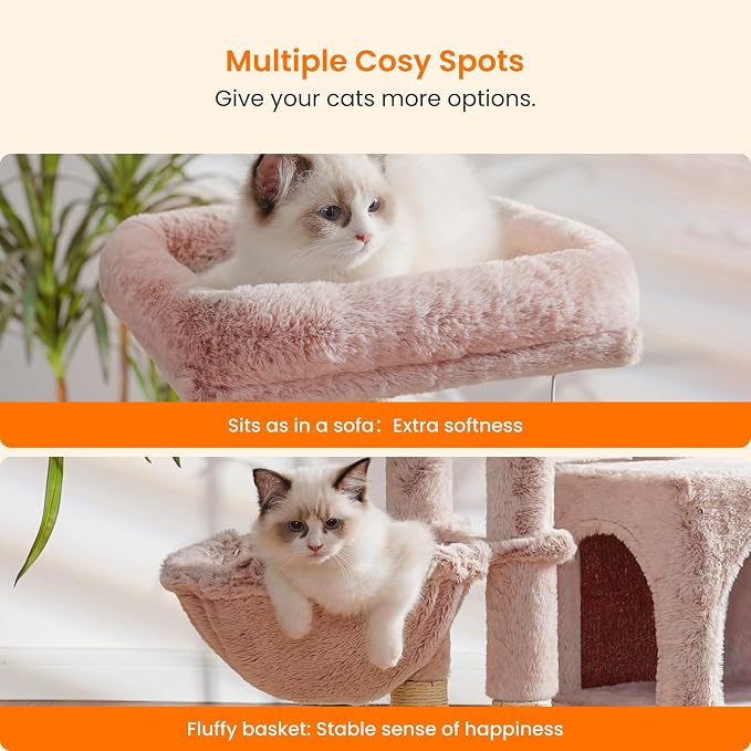 Heybly Cat Tree with Cat Self Groomer Brush, Cat Tower Condo - Image 6