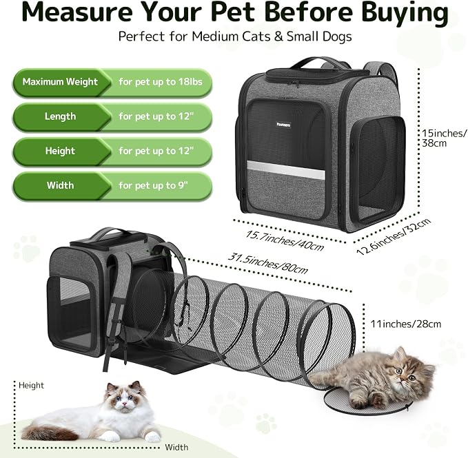Cat Backpack with Detachable Play Tunnel, 2 in 1 Cat Tunnel Backpack Suitable - Image 4