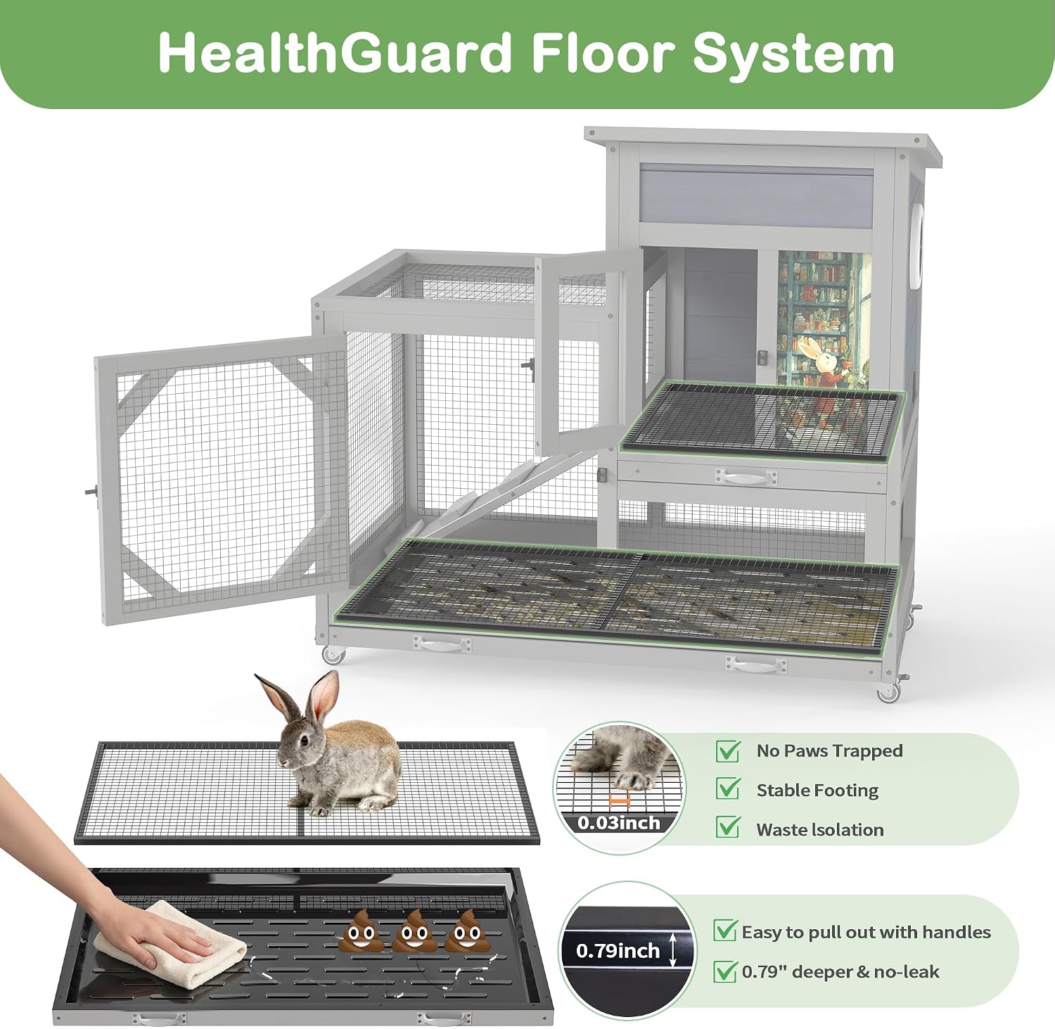 COZIWOW Rabbit Hutch with 2 Wire Floors, Gray - GlobalHabitat Supply