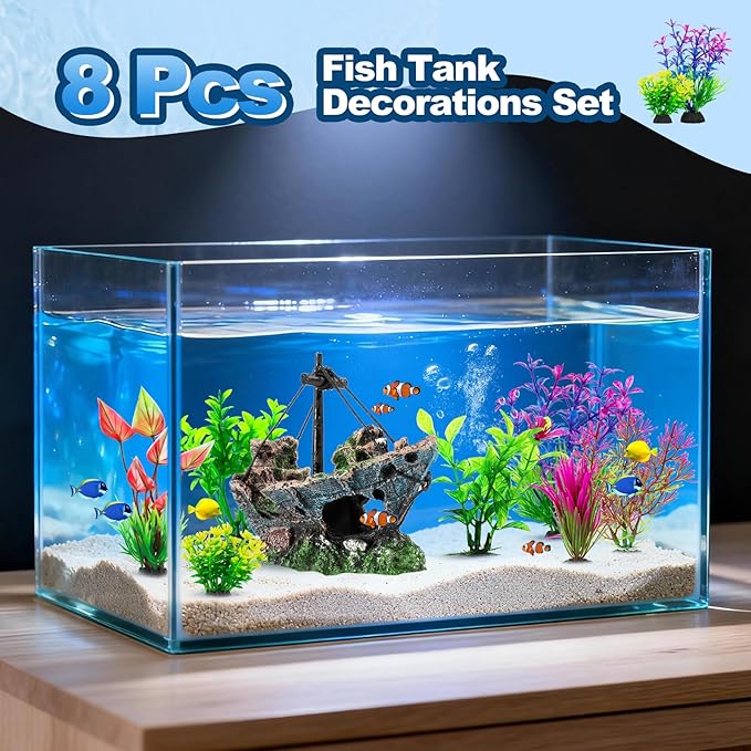8Pcs Fish Tank Decorations Set Sunken Ship Decoration, Resin Material Fish Tank - Image 5