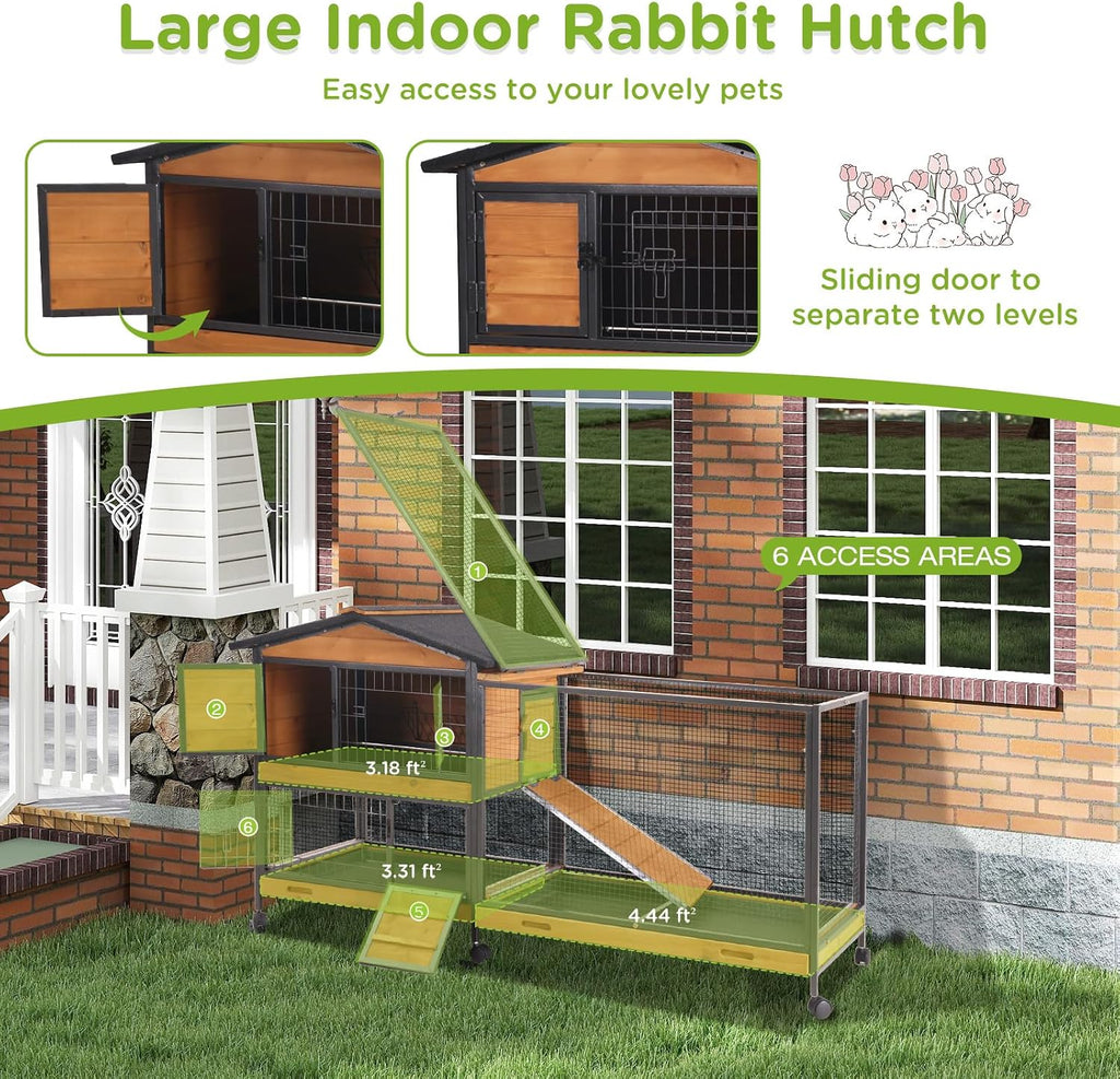 GUTINNEEN 2-Story Rabbit Hutch, 62" with 6 Locking Casters - GlobalHabitat Supply
