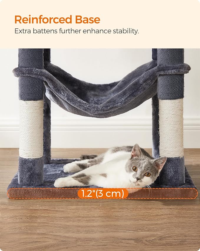 Feandrea Cat Tree, 55.1-Inch Cat Tower, Plush Multi-Level Condo - Image 8