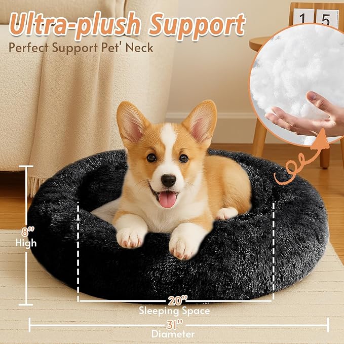 JOLLYVOGUE Calming Dog Bed Medium Size Dog, Anti-Anxiety Donut Medium Pet Bed - Image 5