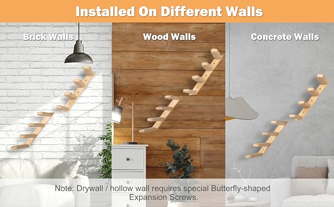 Cat Climbing Stair Shelf, Wall Mounted Ladder 2PCS 4 Steps Reversible Left & - Image 8