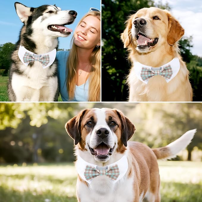 Segarty Dog Bow Tie Neck Girth 16.5-21.2in, Adjustable Blue Khaki Plaid Bowtie - Image 3