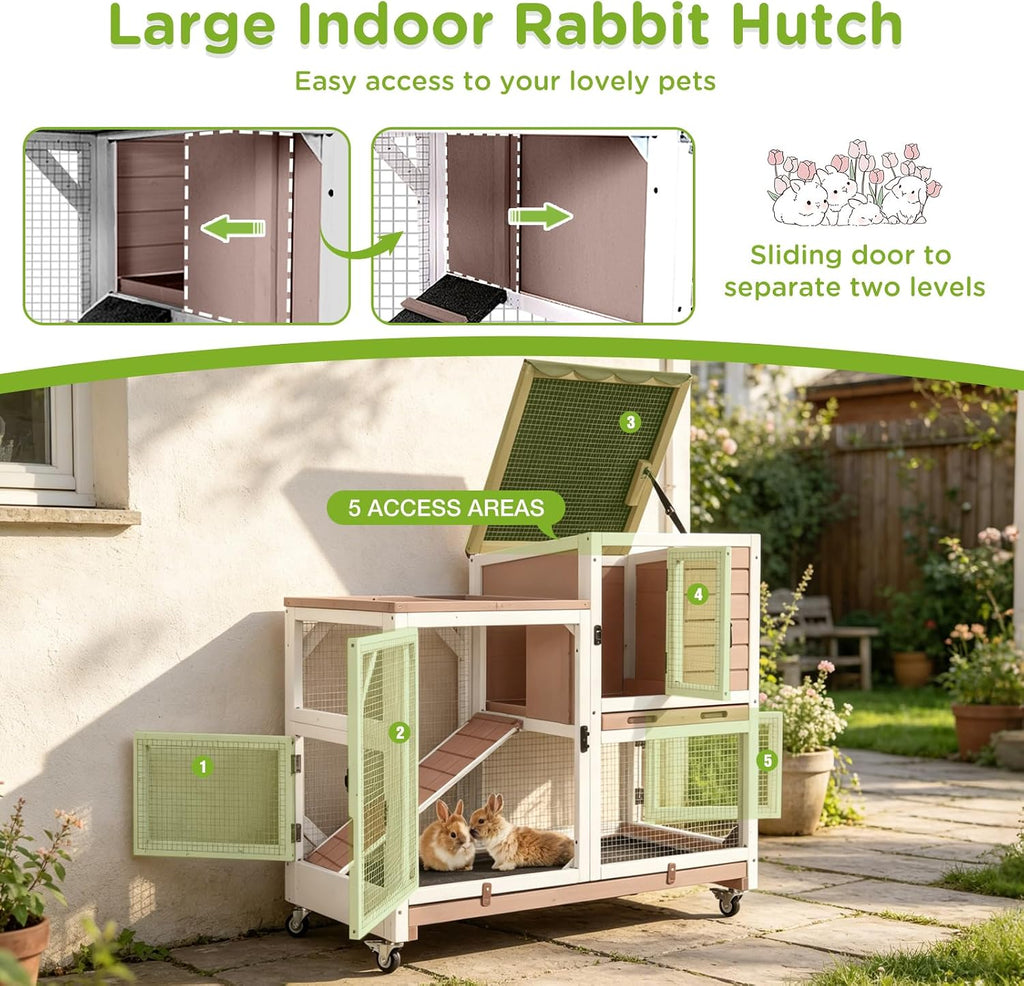Gutinneen 2-Story Rabbit Hutch with Leak-Proof Trays, 39.3" - GlobalHabitat Supply