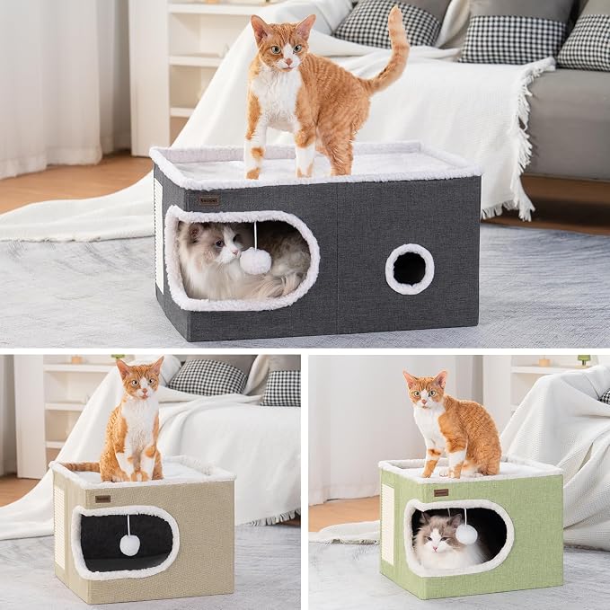 Cat Bed for Indoor Cats Cube House, Covered Cat Cave Beds & Furniture - Image 3