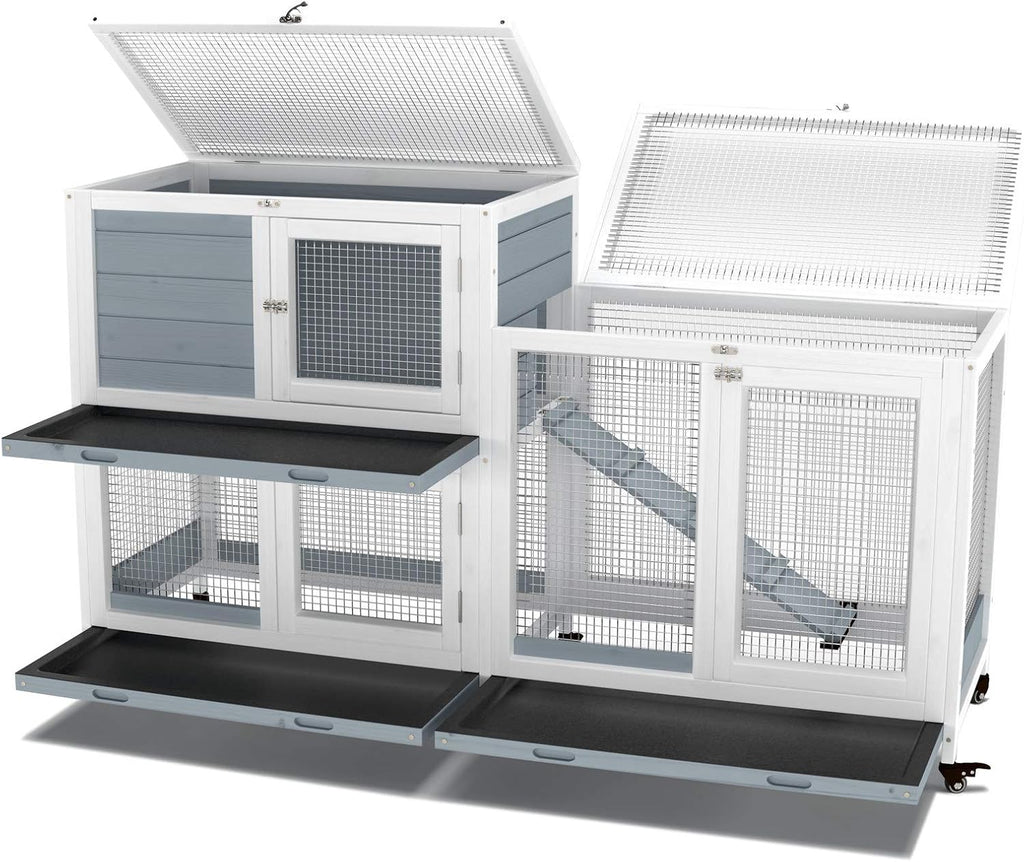 GDLF 58" Rabbit Hutch with Wheels and Cleaning Tray - GlobalHabitat Supply