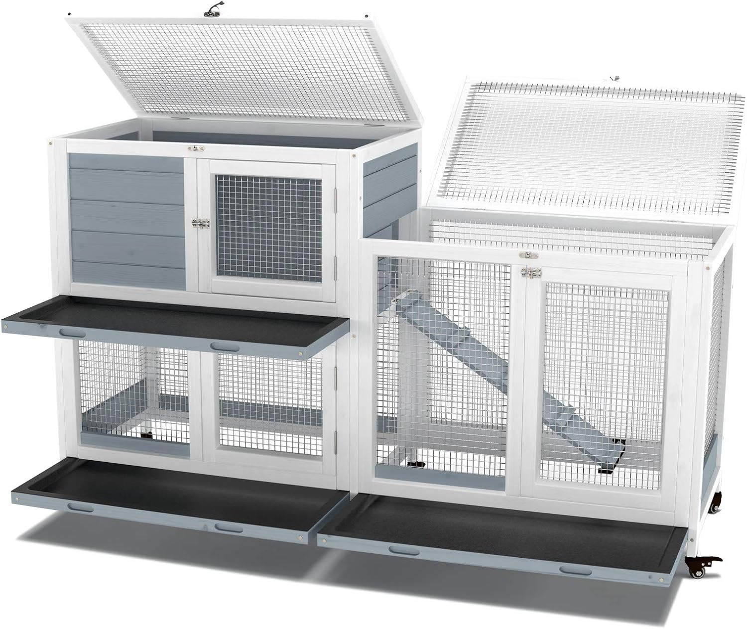 GDLF 58" Rabbit Hutch with Wheels and Cleaning Tray - GlobalHabitat Supply