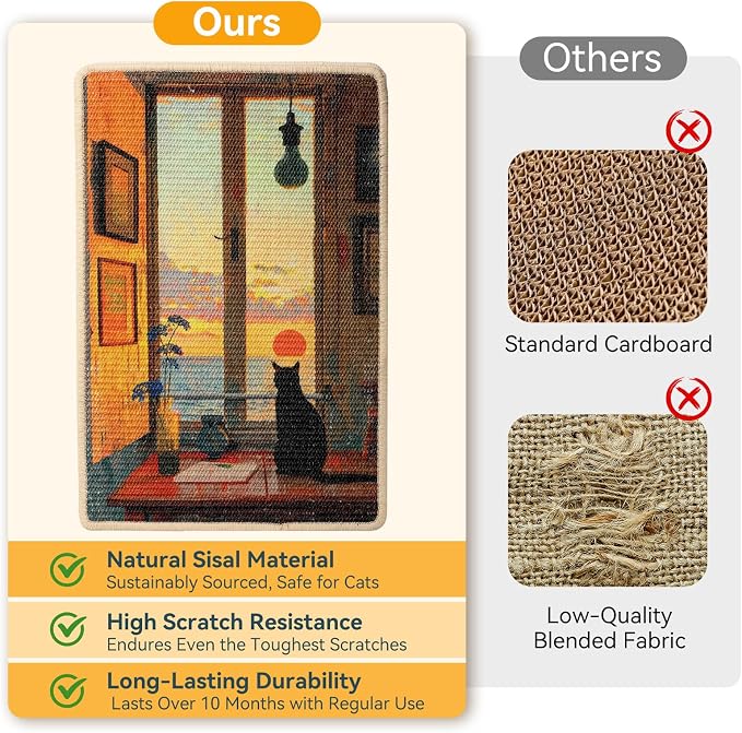 3-in-1 Sisal Cat Scratcher Mat 23.6x15.7 – Durable Scratch Rug - Image 4