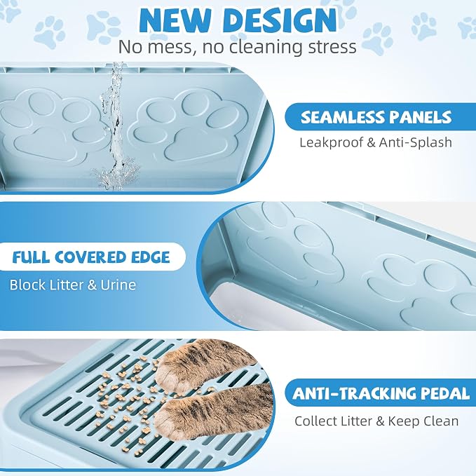 Cat Litter Box with Litter Mat, Foldable Extra Large Free in and Out/One-Way - Image 5