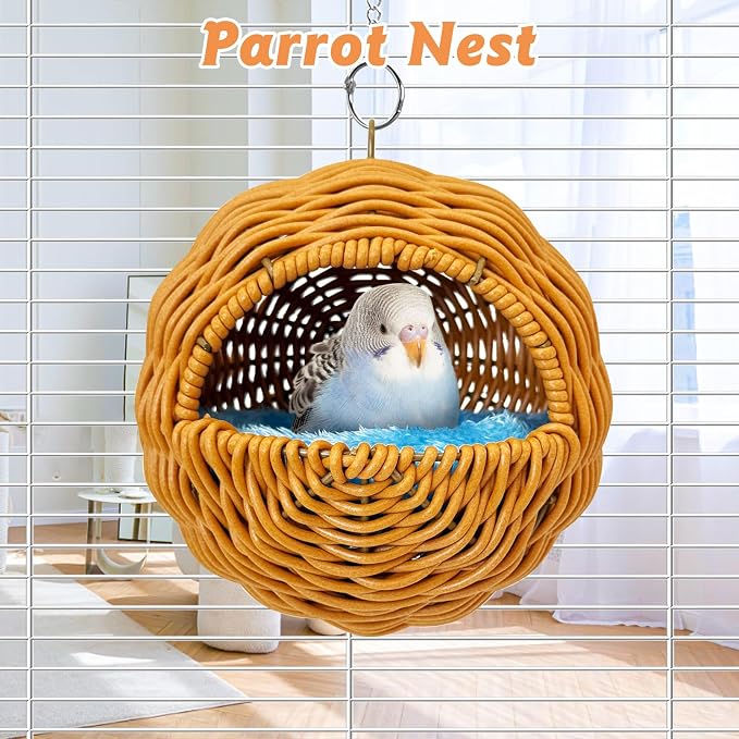 BNOSDM Rattan Bird Nest Parrot Nesting House Parakeet Hanging Swing Soft - Image 5