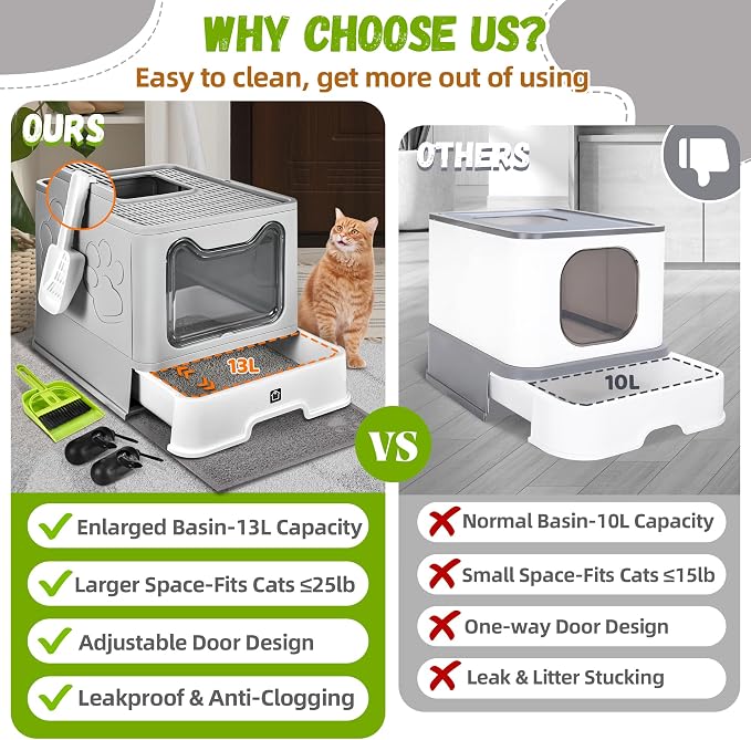 Enclosed Cat Litter Box with Lid Foldable Potty, Drawer Type Extra Large Cover - Image 3