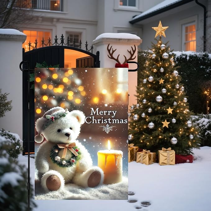 Christmas Garden Flag 12x18 Inch Merry Christmas Bear Flag Double Sided Holiday - Image 5