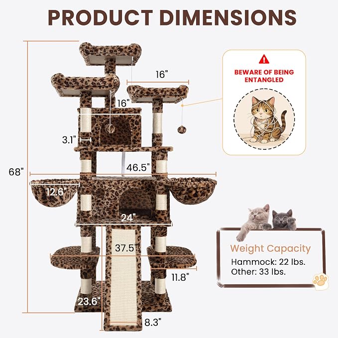 SHA CERLIN 68 Inches Multi-Level Large Cat Tree - Image 6