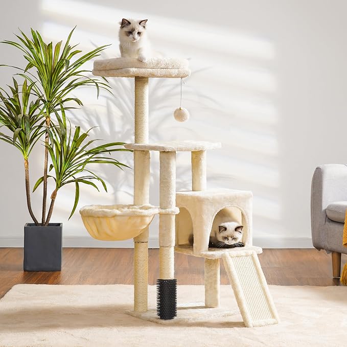 Heybly Cat Tree with Cat Self Groomer Brush, Cat Tower Condo - Image 2