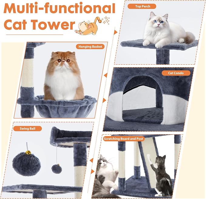 Sweetcrispy 79 inch Cat Tree Tower, Large Multi Level Cats Climbing Tower - Image 2