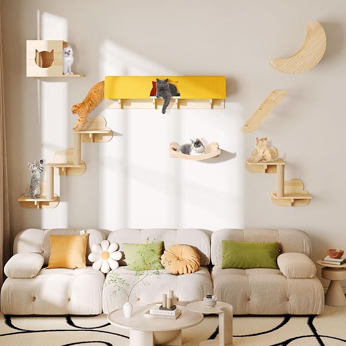 13-in-1 Cat Wall Shelves and Perches, Floating Cat Shelves, Solid Wood Wall - Image 6