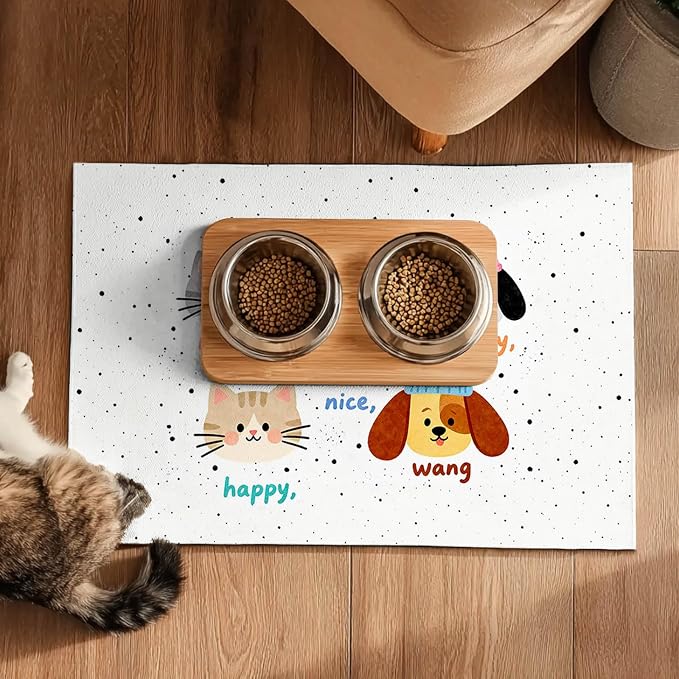 Pet Feeding Mat 24x16 inch Cat and Dog Print Meal Pad Non Slip Floor Mat - Image 5