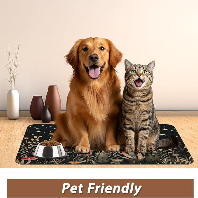 Red Mushrooms Pet Feeding Mat, Wildflower Plant Butterfly Absorbent Quick-Dry - Image 6