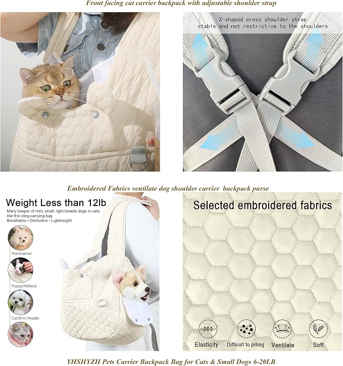 Dog Backpack Carrier for Dogs, Adjustable Strap Cat Carrier Sling, Hands-Free - Image 7