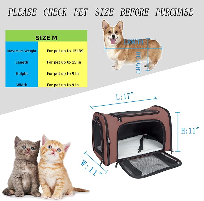 Soft Sided Carrier for Small Medium Cats Dogs, TSA Airline Approved Collapsible - Image 4