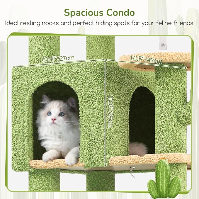 Globlazer Extra Large Platform Cactus Cat Tree, 65in Sturdy Cat Tree - Image 4