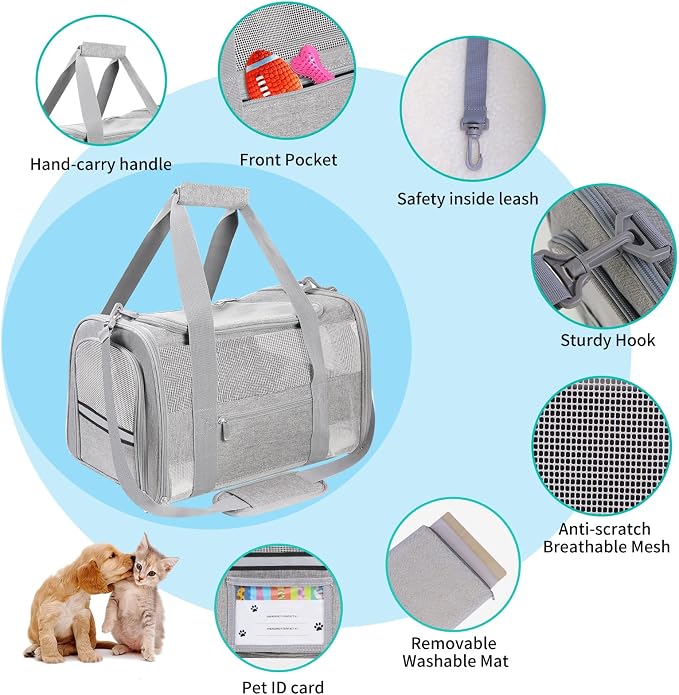Soft Sided Cat Carrier for Small Cats Puppies up to 15 Lbs, Airline Approved - Image 5