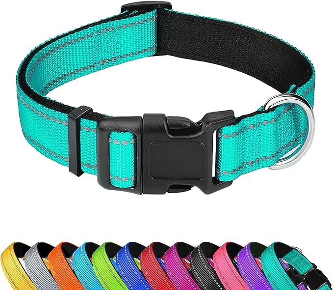 Reflective Dog Collar, Adjustable Soft Neoprene Padded Nylon Pet Collars by PWOD
