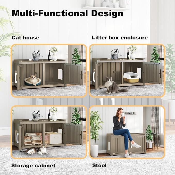 Cat Litter Box Enclosure Resin Hidden Cat Litter Box Furniture Multi-Functional - Image 6