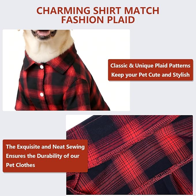 Koneseve Dog Shirt Pet Plaid Clothes T-Shirt Sweater Matching Breathable - Image 4