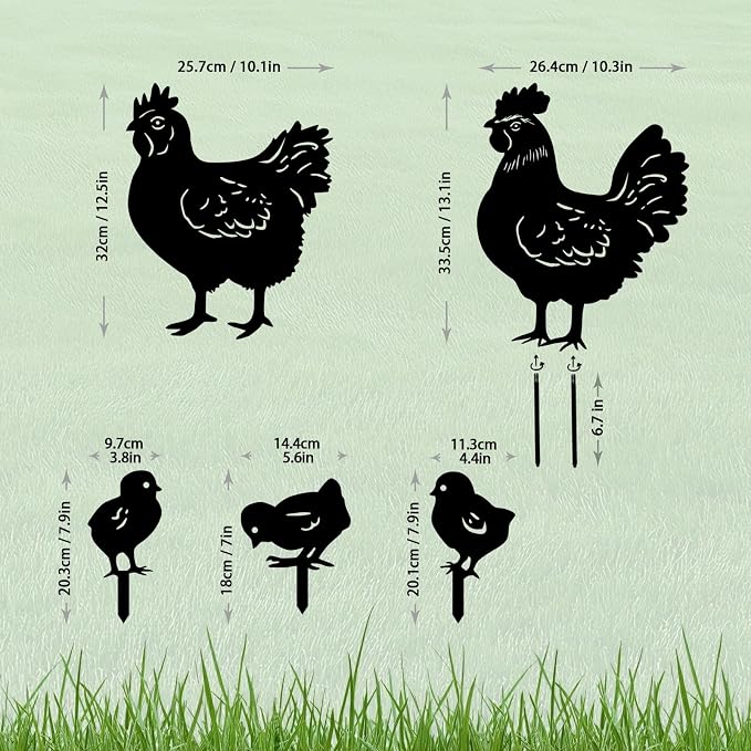 5 Pack Chicken Metal Garden Decorative Stakes, Weather Proof Silhouette Statues - Image 4