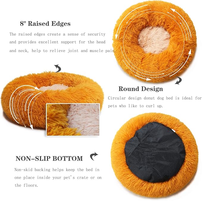 Calming Donut Dogs Beds for Small Dogs Washable, 19inch Fluffy Round Puppy Bed - Image 4