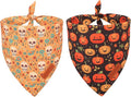 PTDECOR Halloween Dog Bandana, Skeleton Pumpkin Reversible Holiday Dog Scarf by PTDECOR