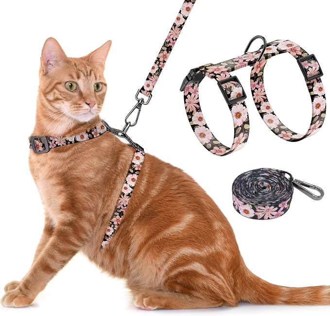 Cat Harness and Leash Set, Adjustable Kitten Harness Escape Proof Cats Harness by Seyezo