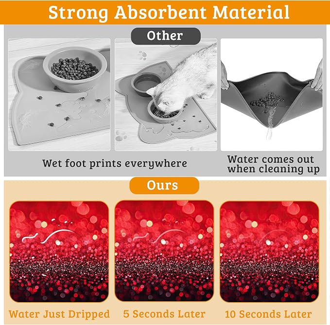 Red Gradienr Feeding Mat, Non-Slip Rubber Backing Mat, Cat Dog Accessories - Image 3