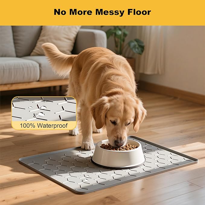 Pieviev 24''x16'' Dog Cat Food Bowl Mat, Silicone Waterproof Food Grade Pet - Image 4